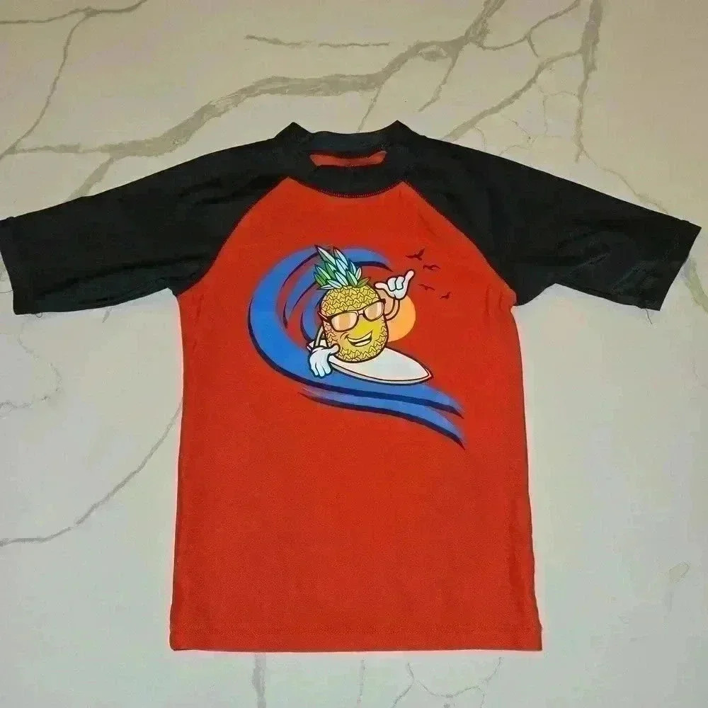 There Abouts Boys Surfer Pineapple Rash Guard Swimming Top Red Size 8